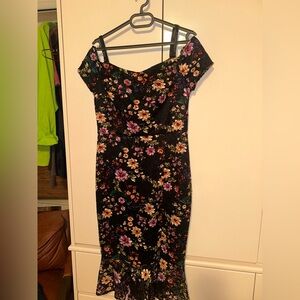 Guess black floral midi cocktail dress